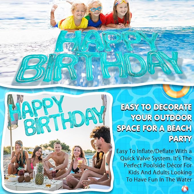 Shappy 20'' Happy Birthday Pool Large Floating Letter Balloons with Adhesive Dots Inflatable Pool Decorations for Summer Birthday Party