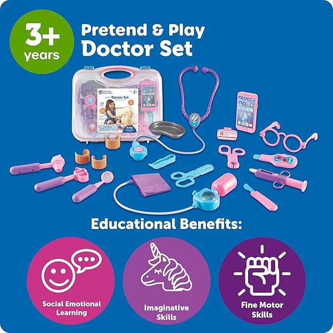 Learning Resources Pretend & Play Doctor Set Pink - Medical Kit for Kids, Imaginative and Role Play, Toddler Toys, Social and Language Skills, Fine Motor, Birthday Gift for Boys and Girls