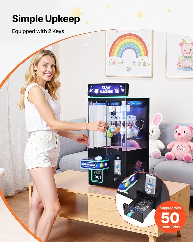 VEVOR Claw Crane Machine, Medium-Sized Arcade Game Machine with Light & Sound, Adjustable Difficulty, Precise Toy Candy Grabber Prize Dispenser Vending Toy, for Commercial Home Cinema, Black Purple