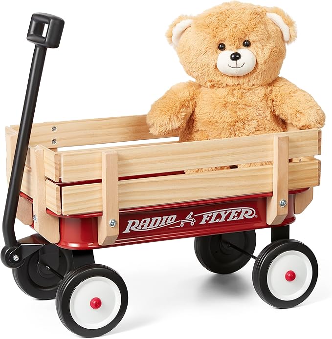 Radio Flyer Mini Steel and Wood Wagon for Kids, 19" Toy Wagon for Kids Aged 1.5+, with Teddy Bear, Play-Size Version of the Classic, Durable Wheels, Working Handle, for Toys, Crafts & Gift Displays
