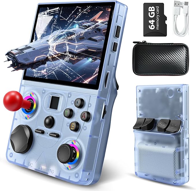 Retro Handheld Game Console, DC35V Retro Gaming Console 3.5’’IPS Screen Open Source Linux System Built-in 20000+Classic Games, 20+Emulators, Portable Video Gaming Console with 4000mAh Battery (Blue)