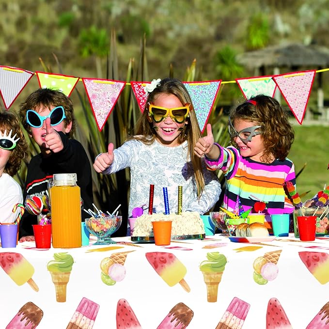 3 Pieces Ice Cream Plastic Tablecloth, 51 x 86 Inch Ice Cream Party Table Cover, Ice Cream Party Decorations, Suitable for Ice Cream Theme Birthday Party Supplies