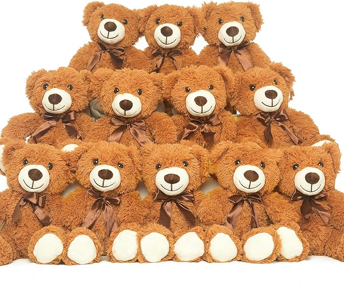 Teddy Bears Bulk 12 Packs Teddy Bear Stuffed Animal Plush Toys Gift for Kid Girlfriend,13.5 Inches Dark Brown Stuffed Bears for Christmas Valentine's Day Birthday Wedding Party