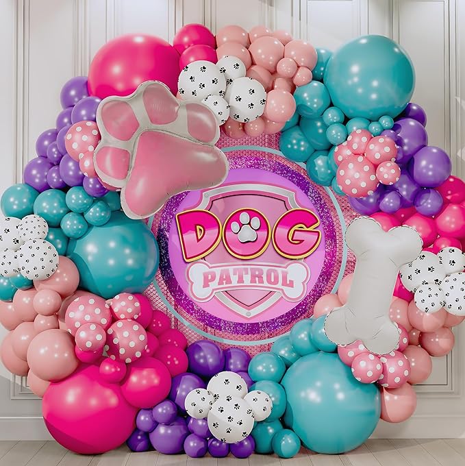 ALL-IN-1 Paw Balloon Garland Arch Kit with BONUS Bone & Paw Print Balloons – Pink Paw Balloons Girl for Paw Birthday Decorations Girl – Paw Party Supplies
