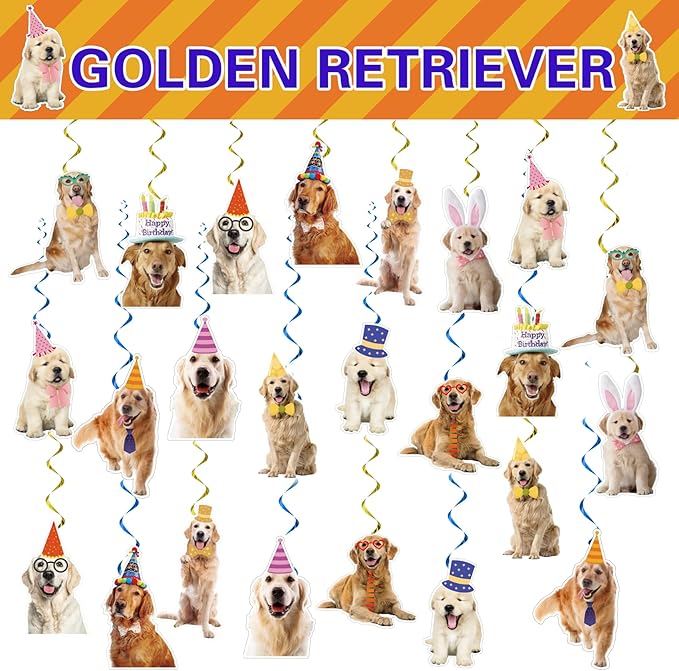 24 Pcs Golden Retriever Hanging Decorations Golden Retriever Hanging Swirls Ceiling Swirls Golden Retriever Birthday Party Supplies for Golden Retriever Party Decorations Dog Decorations