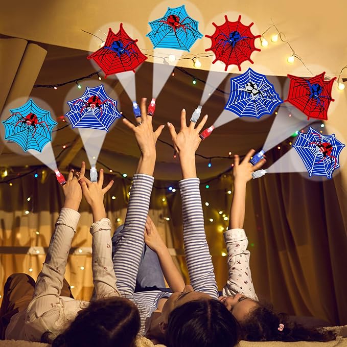 36Pcs Spider LED Finger Lights Spiderweb Glow in the Dark Light Up Finger Lights Spider Party Favors Super Theme Toys Bulk for Kids Comic Heroes Fans Birthday Classroom Prize Exchange Gift Supply