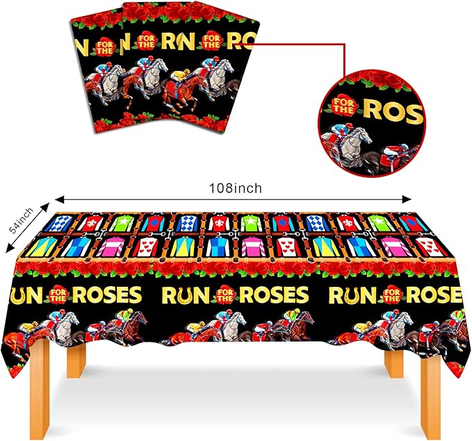 3 Pcs Plastic Disposable Kentucky Tablecloth, Kentucky Table Cloth for Kentucky Party Supplies, Horse Racing Party Supplies for Kentucky Party(108 * 54 Inch)
