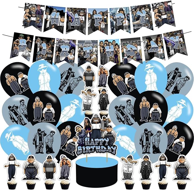 Homies Birthday Party Decoration Set - Theme Banner, Cake Topper, Latex Balloons for Fans Party Supplies, Blue