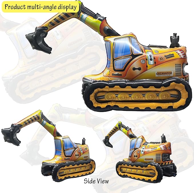 Self Standing 4D Construction Balloon Large Excavator Armed Forces Engineering Vehicle Balloon For Boys Construction Birthday Theme Party Decoration Supplies