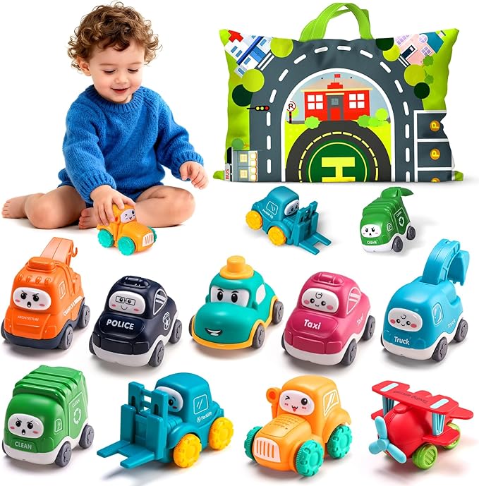 ALASOU 9 PCS Baby Cranes Car Toys for 1 Year Old Boy with Playmat/Storage Bag|1st Birthday Gift Easter Basket Stuffers for Toddler Toys 1-2|Baby Toys 1 Year Old Boy Gifts for Infant 12 18 Months