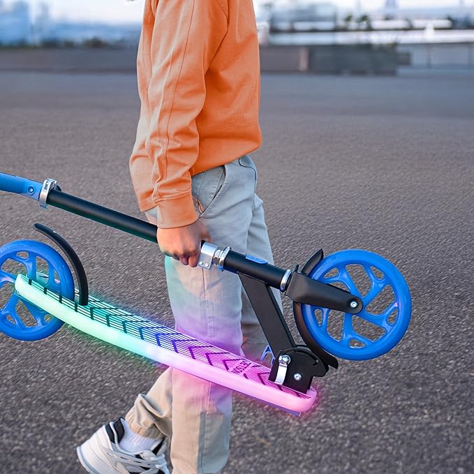 Jetson Jupiter Kids 2-Wheel Light-Up Kick Scooter, LED Lights on Handlebar, Stem, Wheels & Deck, Adjustable Handlebar, Rear Brake, Easy-Folding Mechanism, Ages 5+