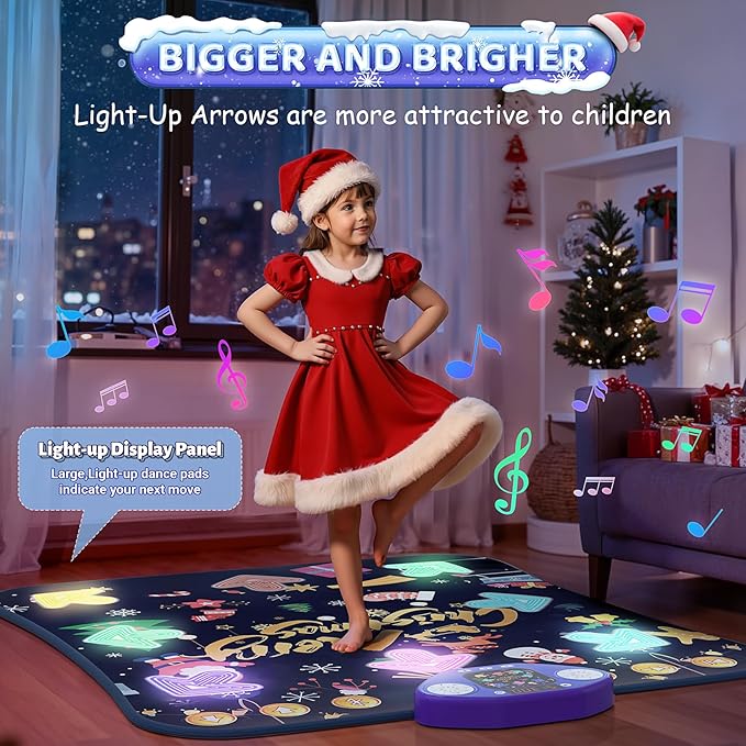 Dance Mat Toys for 3-12 Year Old Girls Boys, Kids Dance Mat with Light Up 8-Buttons & Wireless Bluetooth, Music Dance Toy with 5 Modes, Birthday Xmas Gifts for 3 4 5 6 7 8 9 10+ Year Old Girls Boys