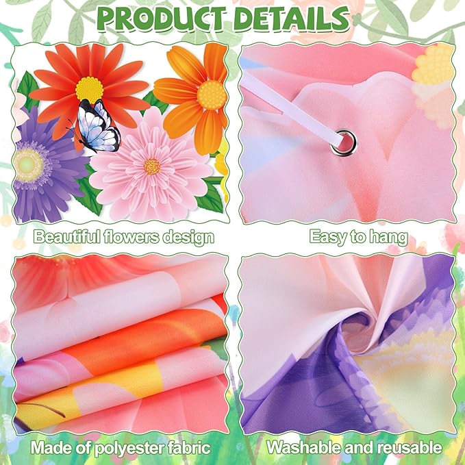 3Pcs Spring Door Porch Banner Spring Theme Party Decorations Flower Door Cover Hanging Banner Flowers Butterfly Porch Sign Photo Props Backdrop for Summer Floral Baby Shower School Home Party Supplies