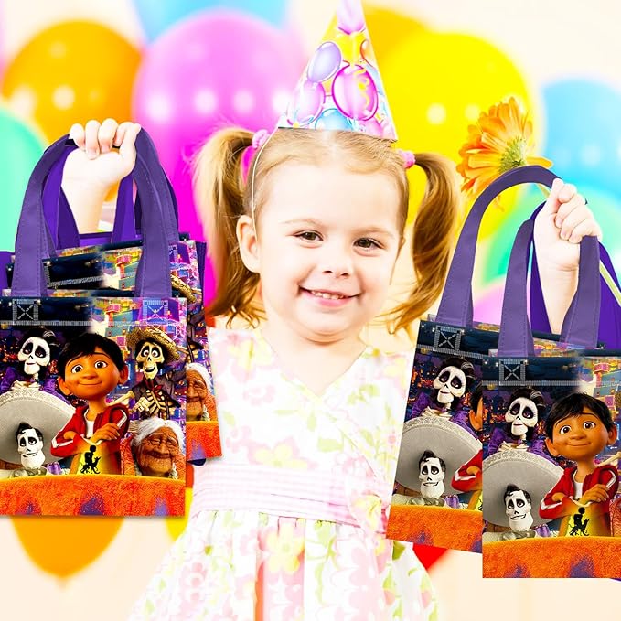 Coco Party Favor Bags Set – 24 Pack 8" Disney Goodie Bags for Kids Bulk Reusable Mini Totes | Disney Coco Birthday Party Supplies