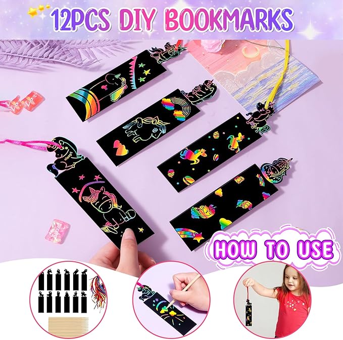 Winrayk 184Pcs Unicorn Party Favors Unicorn Birthday Party Supplies for Girls, Gift Bag Bookmark DIY Sticker Stamper Ring Sticker Slap Bracelet Keychain, Kids Goodie Bag Stuffers Girls Birthday Favors