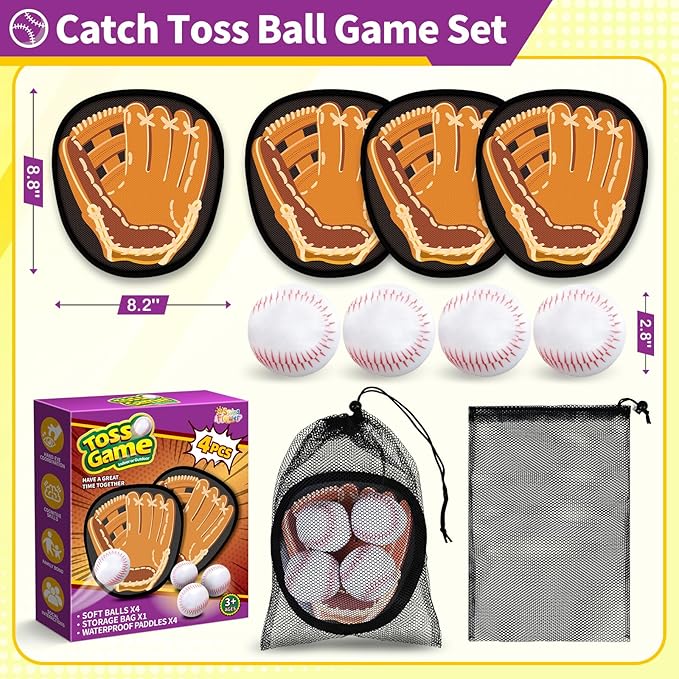 SpringFlower Catch and Toss Game, Outdoor Sport Game Toy for Toddlers Kids, Stick Ball Catch Set Toy Gifts for Boys & Girls,Kids Baseball Beach Outdoor Indoor Pool Game