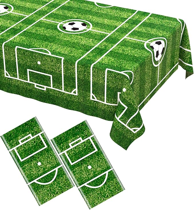 WNINK 2 Pack Soccer Plastic Tablecloth Soccer Party Decorations Soccer Grass Disposable Rectangle Table Cover for Soccer Theme Birthday Party Decoration 54 x 108 Inch