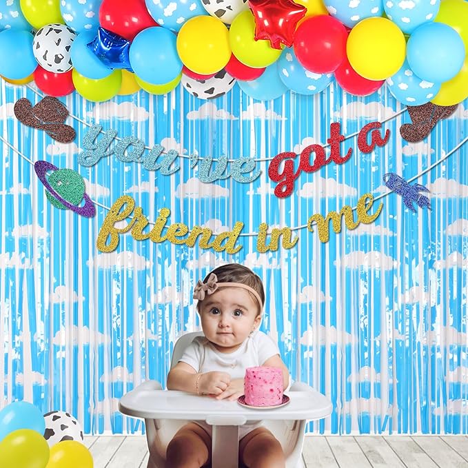 Glitter You've Got A Friend in Me Banner Cartoon Story Friend Birthday Banner Friendship Anniversary Party Decorations Toy Inspired Game Party Supplies Classroom Decorations