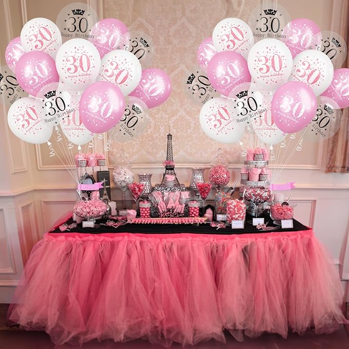 Pink 30th Birthday Decorations for Women, Pack of 15 Happy 30th Birthday Balloons Pink White Transparent Latex Balloons Decor for Age 30 Year Old Lady Birthday Celebration Party Decorations Supplies