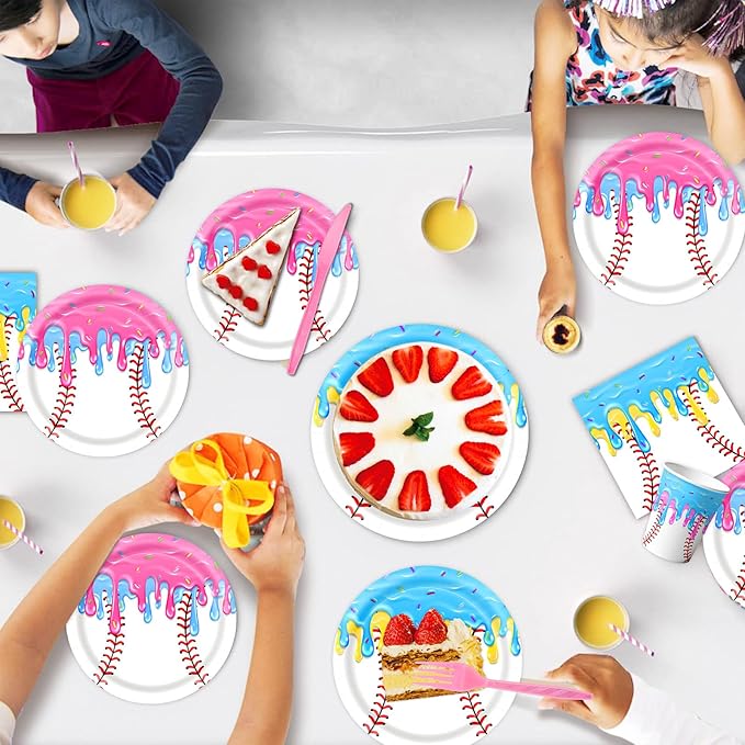 Baseball Ice Cream Birthday Party Supplies, include 20 Plates and 20 Napkins, for Ice Cream Drip Baseball Birthday Party Decorations
