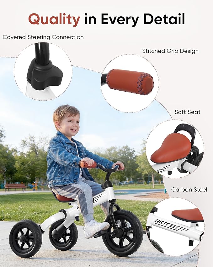 3-in-1 Foldable Tricycle and Balance Bike for Toddlers 2 to 5 Years, Tricycle for 2 Years with Adjustable Handlebar and Seat, Tricycles for 3-5 Years with DIY Plate, White
