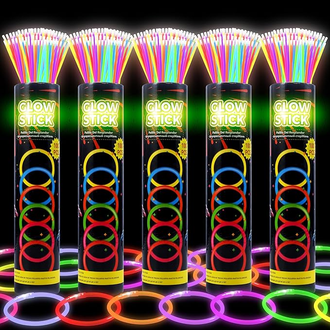 500 Ultra Bright Glow sticks,8" Glow Sticks Bulk,Glow Sticks For Kids Bulk Party Pack,Glow in The Dark Party Supplies,Glowsticks Party Favors with Bracelets and Necklaces