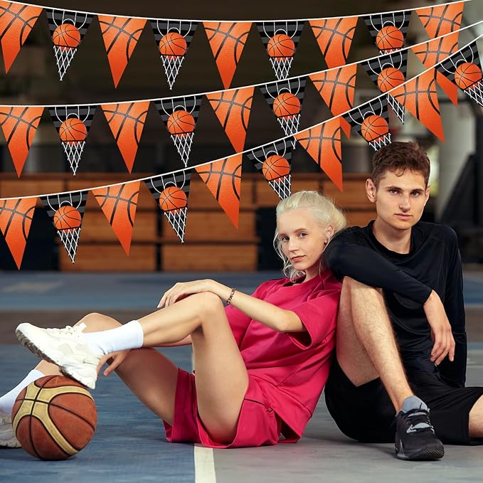 Jetec 5 Pcs 49 ft Basketball Party Decorations Pennant Banner Theme Triangle Flags Garland Bunting Banner for Basketball Fans Outdoor Indoor Home Sport Birthday Party Decorations Supplies