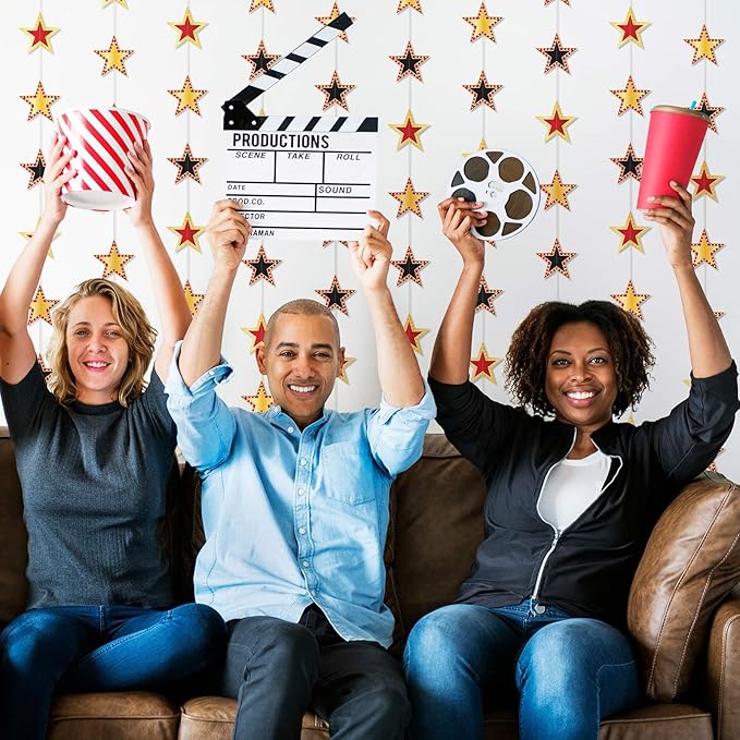 TaoBary 6 Pcs Movie Theme Star Garland Banner Decor Red Carpet Party Decorations Movies Theme Star Hanging Streamers Birthday Party Supplies Red Black and Gold Hanging Supplies Film Backdrop