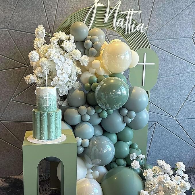 Dusty Blue and Green Balloons, 60Pcs Aqua Blue Pastel Green Latex Balloon, 12 Inch Balloon Set for Boho Baby Bridal Shower Wedding Jungle Safari Woodland Neutral Birthday Party Decorations
