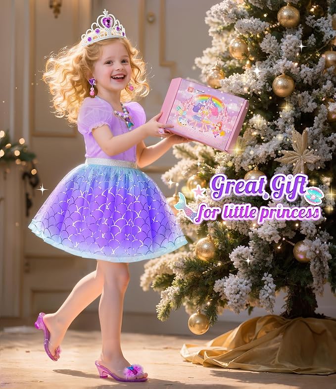 Princess Dress Up Shoes Set, Girls Dress Up Toys, Jewelry Boutique Crown Necklace Earrings Rings Bracelet, Princess Dresses Role Pretend Play Gifts Princess Toys for Girls Aged 3 4 5 6