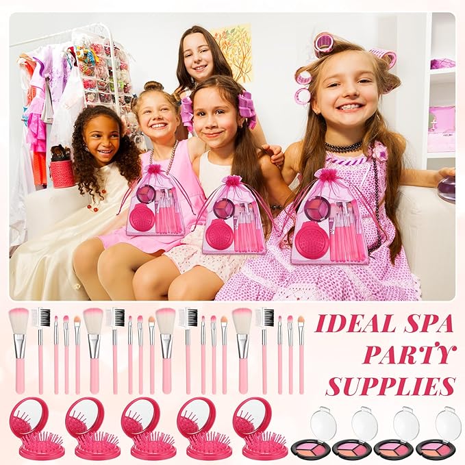 12 Sets Kids Makeup Kit for Girls, Kids Spa Party Supplies for Girls, Sleepover Makeup Cosmetic Set Birthday Party Favors Toddler Girl(Rose Red)