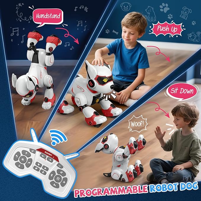 Robot Dog for Kids, Remote Control Dog with Voice Touch Interaction and lmitation Show, Programmable Gesture Sensing Dog Robot, Singing, Dancing, Talking, Smart Stunt Robot Dog Toy Gift for Boys Girls
