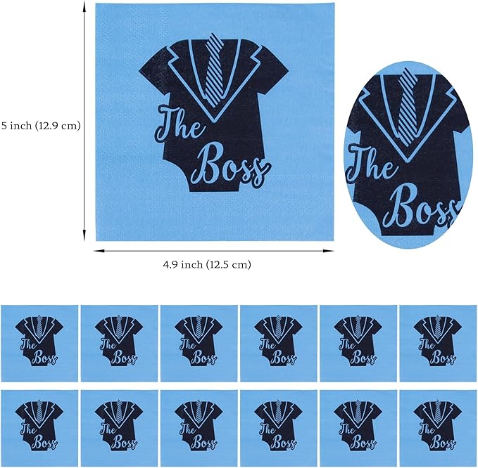 Serving 12 Guests Boss Birthday Party Supplies Serving - 7in Paper Plate Trays and 4.9in Tissue Napkins, for Boy Black Blue Bday Baby Shower Decorations