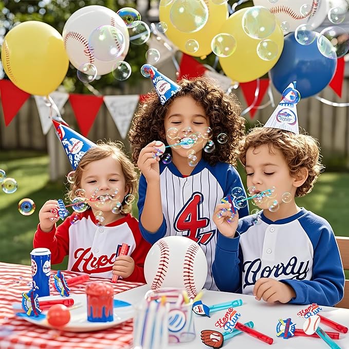 Winrayk Baseball Party Favors, 24Pcs Baseball Themed Mini Bubble Wands for Kids Bubbles Bulk with Detachable Topper (6 Styles), Birthday Gift Classroom Prizes Girl Boys Sports Goody Bag Stuffer Supply