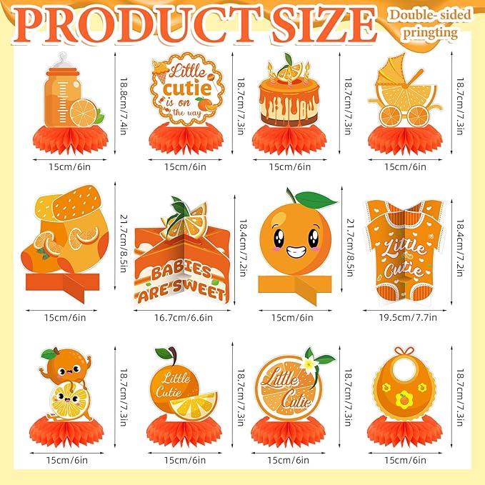 12 Pcs Little Cutie Baby Shower Decorations Orange Citrus Honeycomb Centerpieces Cakes Socks Table Topper Oranges Baby Shower Decorations for Table Birthday Party Favors Supplies