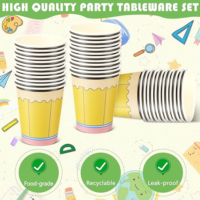 Bokon 96 Pcs/24 Set Preschool Graduation Decoration Apple Paper Plate Napkin and Cup First Day of School Party Supply Disposable Tableware for Teacher Kindergarten Graduation Back to School Party