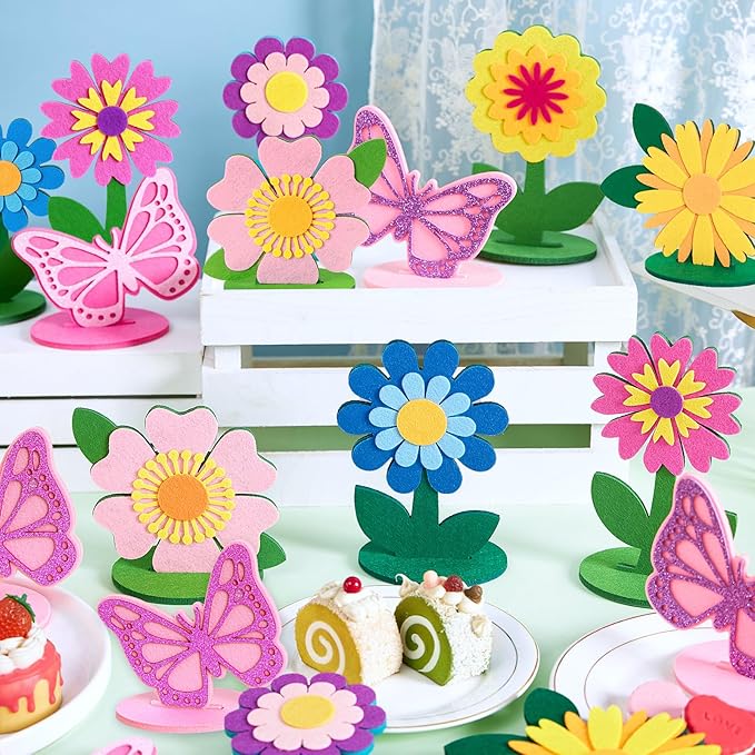 SUNBEAUTY 18 PCS Flower Felt Centerpieces for Tables Flower Birthday Party Decorations Butterfly Birthday Party Decorations Butterfly Decorations for Girl Birthday Baby Shower