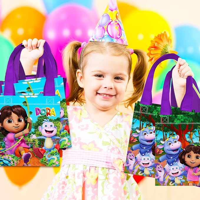 Nickelodeon Dora the Explorer Party Favor Bags Set – 24 Pack 8" Goodie Bags for Kids Bulk Reusable Mini Totes | Dora the Explorer Birthday Party Supplies