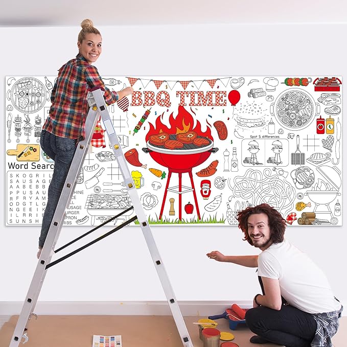 BBQ Giant Coloring Poster Large Coloring Tablecloth Big Paper Sheets Page Baby Q Theme Table Cloth DIY Activity Game Art Crafts Mat Wall Home Party Decoration Supplies