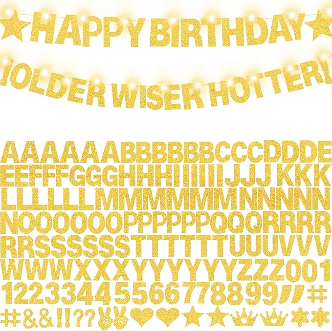 175Pcs DIY Glitter Customizable Banner Kit Custom Banner Happy Birthday Personalized Letter Banners Decor for Christmas Baby Shower Birthday Party Decorations Supplies(Glitter Gold）