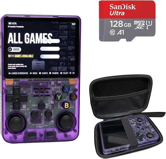 BitBox R36S ArkOs Authentic Retro Handheld Arcade Console - Built-in 20,000 Games & 64GB, 3.5 Inch IPS Screen, Ready to Play! (Purple 128gb Backup & Upgrade Ultra Performance Bundle)