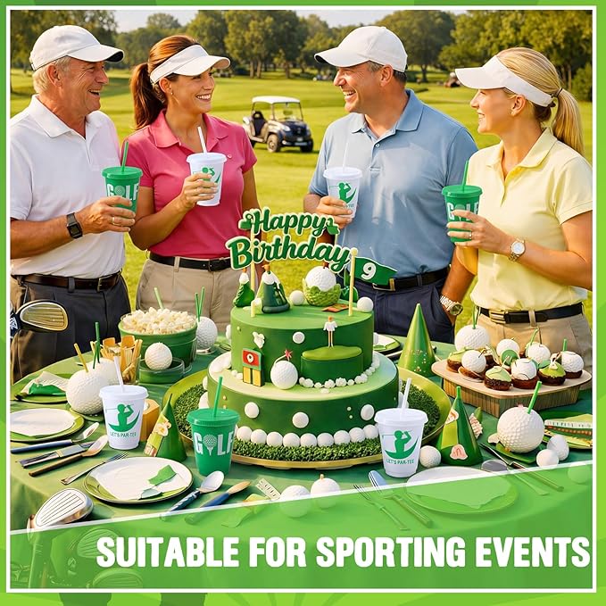 Sieral 30 Pcs Golf Cups with Straws and Lids, 16 oz Reusable Plastic Tumblers Golf Ball Party Cups Iced Coffee Travel Mug for Theme Party Favors Birthday Decorations