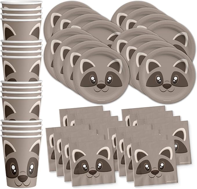 Raccoon Birthday Party Supplies Set Plates Napkins Cups Tableware Kit for 16