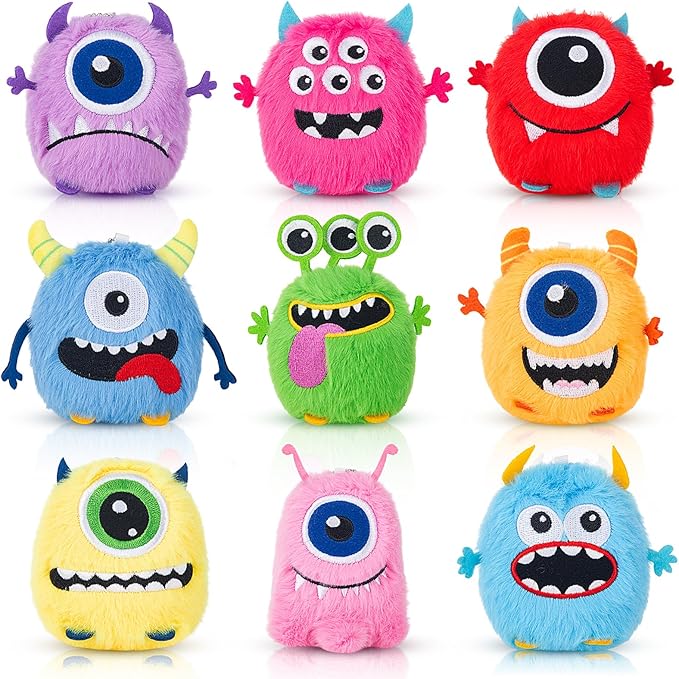 Libima 9 Pcs Mini Stuffed Animals Bulk Adopt a Pet Party Favors 3.15 Inch Small Plush Keychains Cute Ornaments Toys for Baby Shower Birthday Gift Bags Fillers Easter Basket Stuffers(Fluffy Monsters)