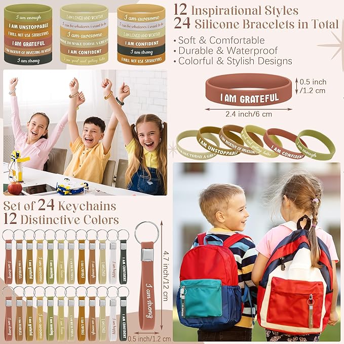 Aodaer 170 Pieces Positive Affirmation Gifts Set Motivational Quote Notebooks with Inspirational Pens Silicone Bracelets Keychains Stickers Organza Bags for School Office Party Favor Supply, Morandi