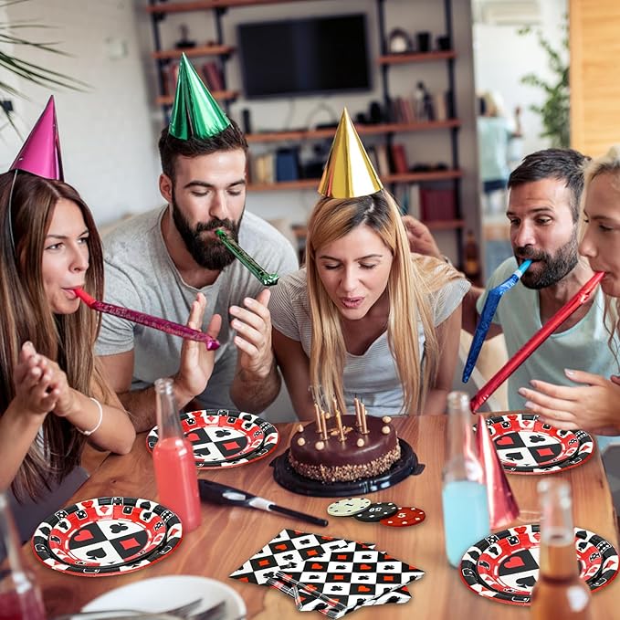 180PCS Casino Party Supplies Serve 60, Poker Party Paper Plates and Napkins Kit for Casino Night Poker Club Birthday Party Decorations, Includes Dinner Plates, Dessert Plates, Napkins