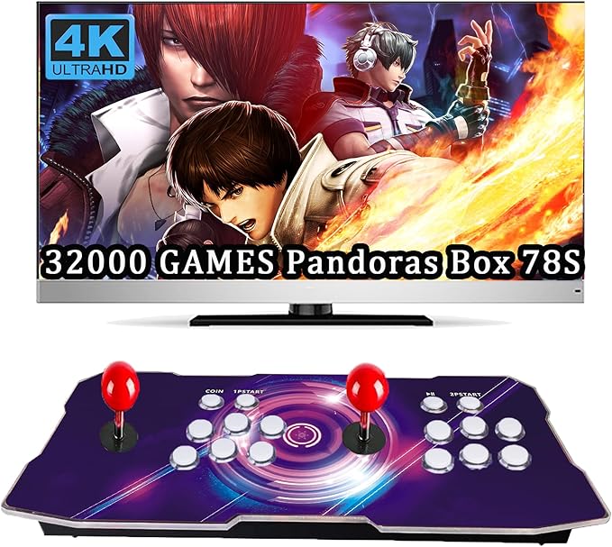 RegiisJoy 32000 mini Pandoras Box 78S Arcade Game Console, 4 Player 3D Magical Modified Game, Search Save Delete Cheat Function, Favorite List, One-Button Combo, 128G TF, 12 Classification