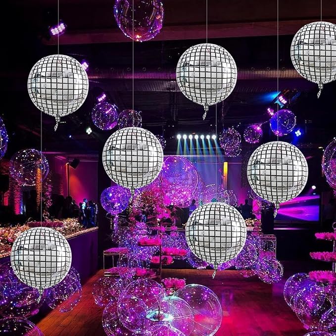 TONIFUL 8Pcs Large Disco 4D Giant Round Foil Balloon 22inch Big Mirror Metallic Mylar Sephere Balloons for Christmas New Year Birthday Ball Party Graduation Wedding Disco Decoration Supplies