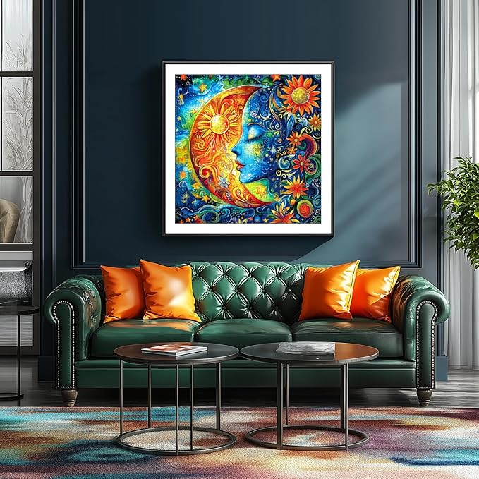 Moon Sun Face Art Jigsaw Puzzle 500 Pieces for Adults Beautiful Flower Fantasy Puzzle with Letters on Back Perfect Family Challenge & Game Night Ideal for Adults Seniors (20x20 Inch)