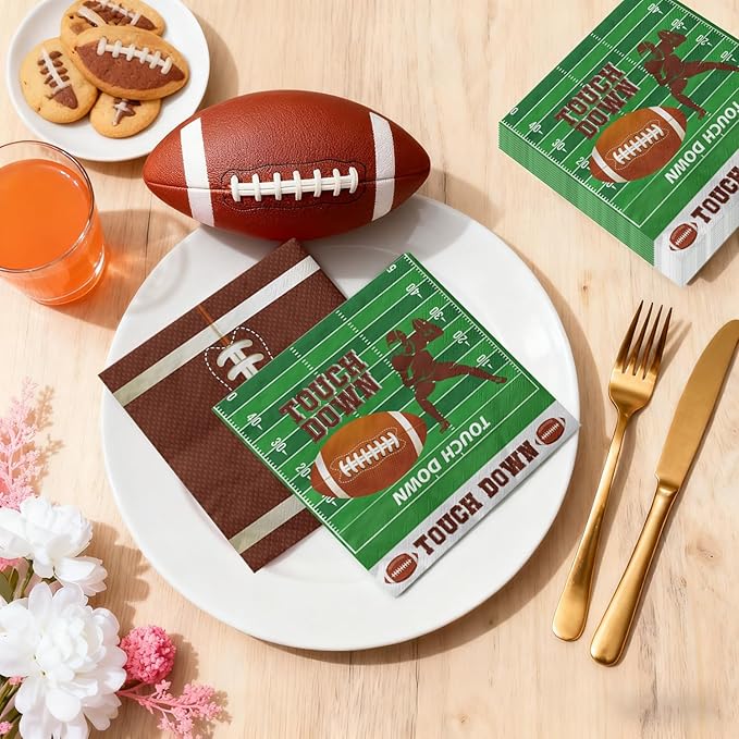 100Pcs Football Napkins, 13 x 13 Inches Tailgate Birthday Napkin, Touchdown Napkins, Football Party Napkin for Kids Fans Tailgate Gameday Birthday Party Supplies